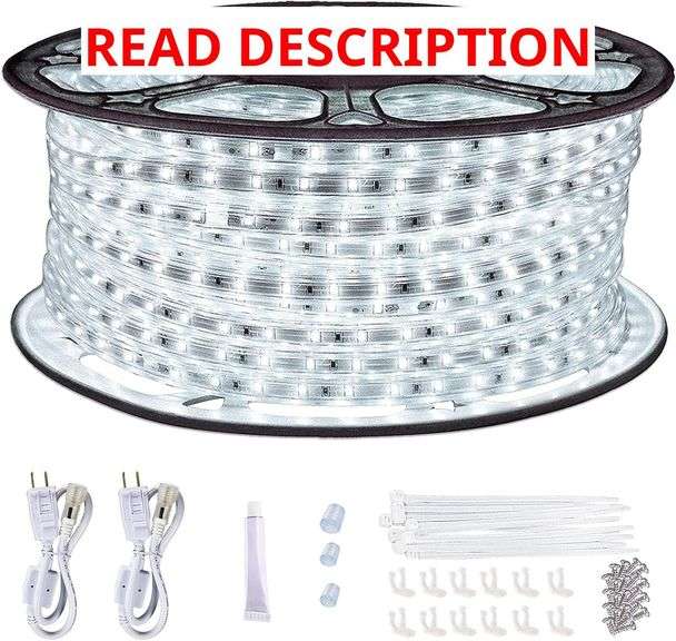 SURNIE 150ft LED Rope Lights Outdoor Waterproof: 110V Daylight White Dimmable Flat Strip Light 6500K Cuttable Connectable for Stairs Deck Backyards Commercial Indoor Outdoor Lighting, Not Tube Rope image