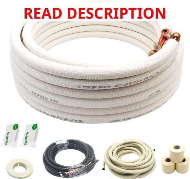 25 Ft Mini Split Line Set.Air Conditioner Copper Tubing Pipes Extension Set, 1/4" & 3/8" 3/8" PE Thickened for AC and Heating Equipment Insulated Coil Line Set HVAC Refrigerant with Nuts. (1/4+3/8)