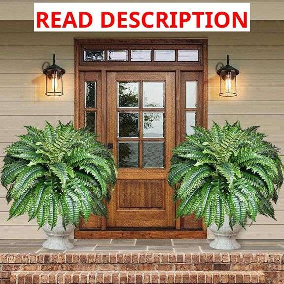 2 Pack Large 88 Leaves Artificial Ferns for Outdoors Look Real, Fake Large Faux Boston Ferns for Outdoor Planter Realistic UV Resistant Artificial Fake Plants for Porch Patio Hanging 47 inch image