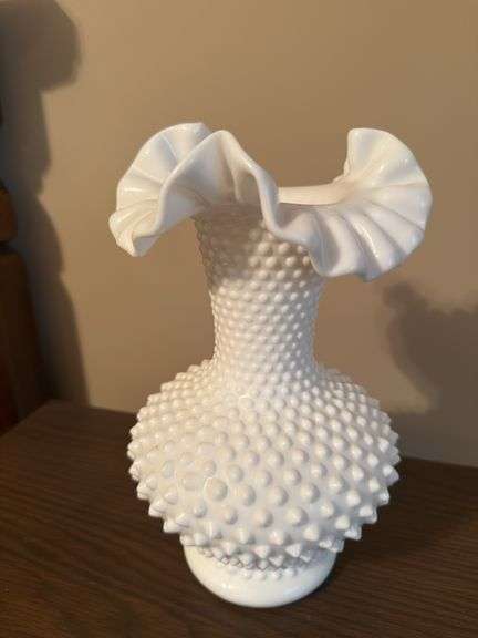 Fenton White Milk Glass Hobnail Vases and Pitcher - Set of 3