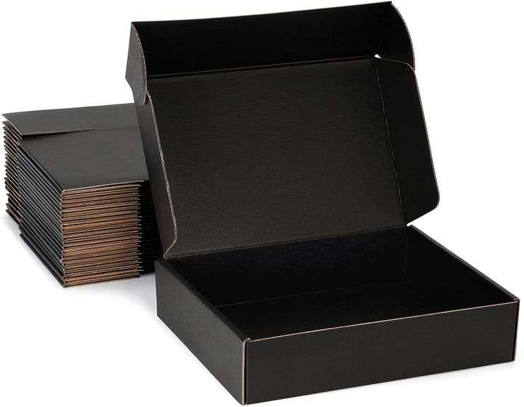 Small Shipping Boxes 13x10x2 Inches Black Corrugated Cardboard Boxes (20-Pack) for Mailing, Packing, Small Business & Gift Packaging - Recyclable & Sturdy image