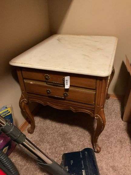 Marble Top Side Table with Drawers