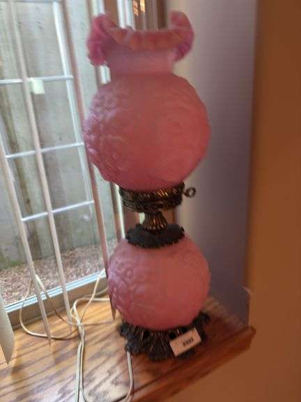 Pink Floral Glass Lamp with Metal Base