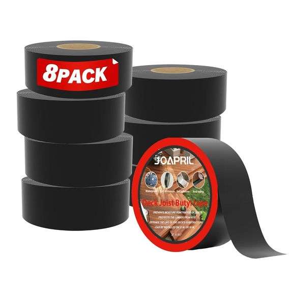 8pack Joist Tape 2" x 50' Butyl Joist Tape for decking, Self Adhesive Deck Tape for Hardwood for Top of Joists, Rim Joists, Under Joists and Beams -New Package image
