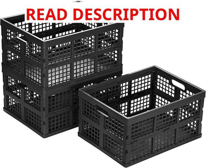 34L Large Plastic Folding Storage Crates,Collapsible Crates for Storage,Pack of 3 (Black) image