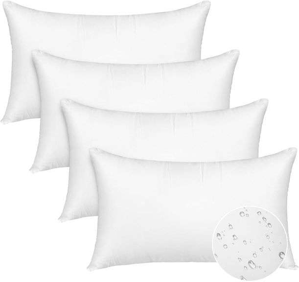 Pack of 4 12x20 Outdoor Pillow Inserts, Water Resistant Throw Pillow Inserts, Outdoor Lumbar Pillow for Patio, Furniture, Sofa, Bed, Living Room, Garden Decorative Waterproof Pillow Inserts image