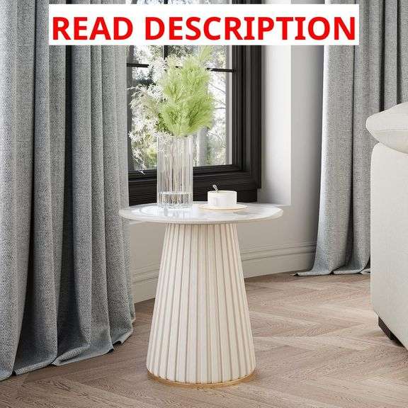 POVISON 15 inch Side Table, Modern Round End Table with Sintered Stone Top, Small Drink Table with PU Leather for Living Room, Bedroom, Lounge image