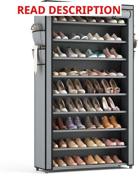 Shoe Rack with Covers 10 Tier Tall Shoe Rack Organizer Large Capacity Shoe Shelf Storage 40 Pairs Space Saving Free Standing Shoe Storage Organizer for Closet, Entryway, Dorm, Grey image