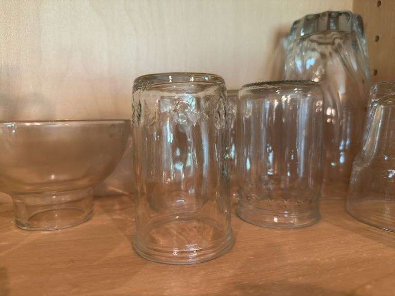 Juice glasses, vinegar cruet