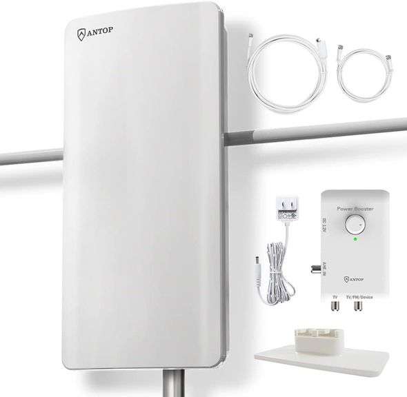ANTOP HDTV FM Amplified Antenna 85 Miles AT-800SBS with Dual Outputs Smart Boost System, Support TV and Second Device-FM Stereo, a Second TV or Any OTA-Ready Streaming Device or Projector image