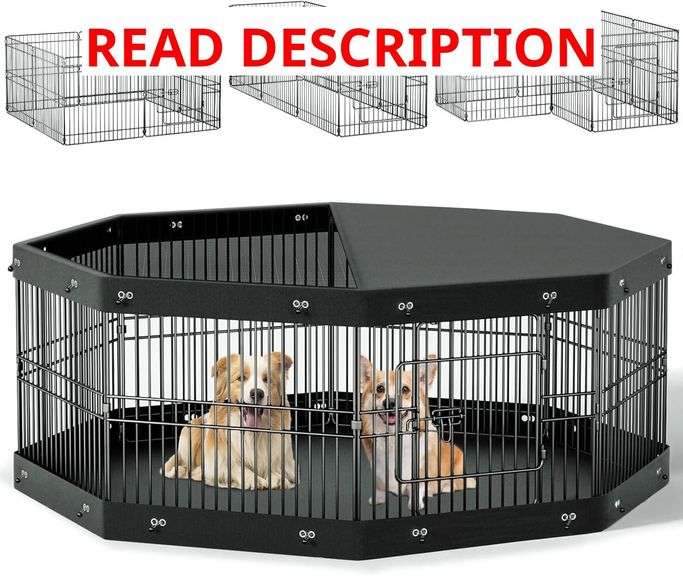 24 H Dog Playpen, 8 Panels Dog Pens with Bottom Pad, Metal Foldable Pet Puppy Exercise Fence Crate Kennel, Indoor Outdoor Escape Proof Pen for Small Medium Pets (with Bottom pad) image