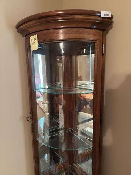 Wood Corner Display Cabinet with Glass Shelves