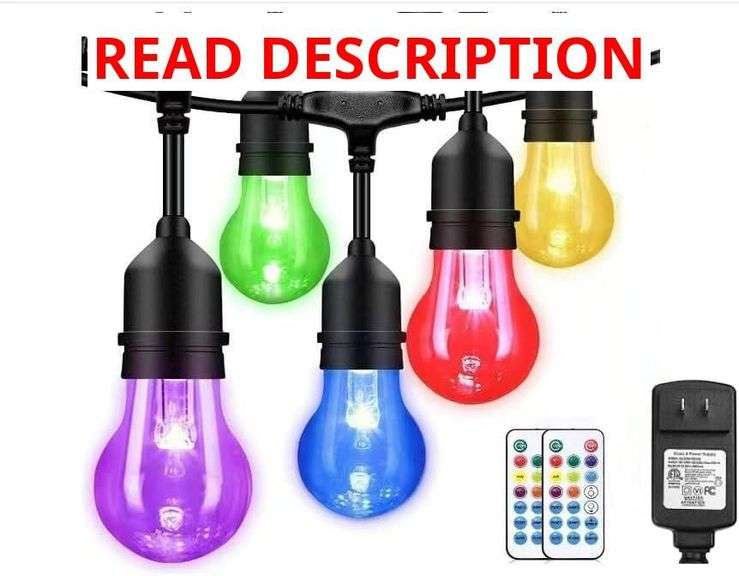 Outdoor Patio Lights Color Changing, 96FT RGB LED String Lights with E26 Shatterproof Edison Bulbs, Dimmable Patio String Lights for Bistro Backyard Garden, 1 Remote Controllers image