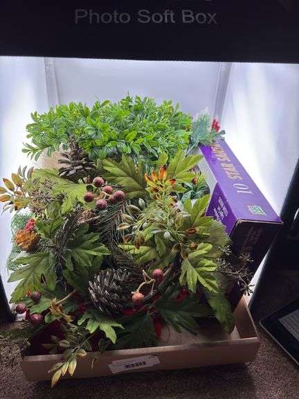 Holiday Decor Lot: Artificial Floral Arrangement and Santa String Lights image