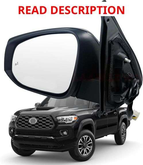 Black Left Driver Side Mirror Replacement For Toyota Tacoma 2016-2022-Power Glass,Heated,Manual Folding,Turn Signal,Blind Spot Detection For Tacoma Side Mirror#TO1321350(8Pins) image