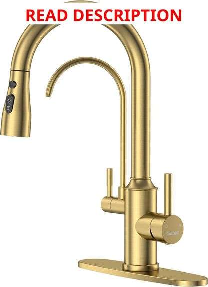 DAYONE Gold Kitchen Faucet with Drinking Purfied Water Faucet, High Arc 3 in 1 Sink Tap Stainless Steel 1 Holes, Two-Handle 3-Way Pull Down Sprayer, (Without System)