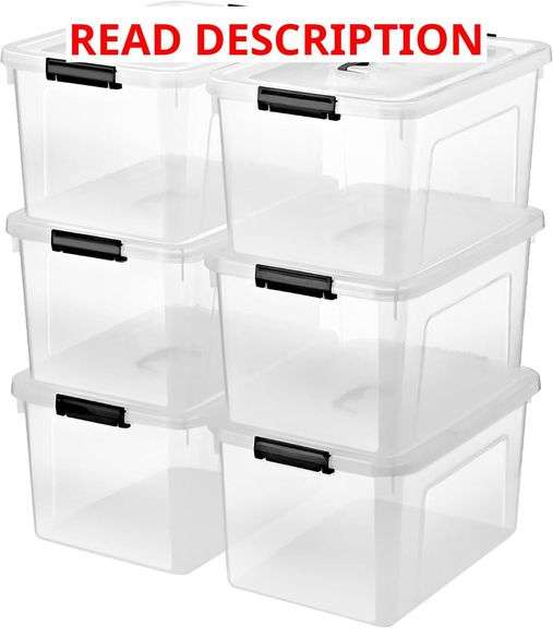 19 Quart Plastic Storage Bins with Lids, 6-Pack Stackable Clear Storage Organizing Box with Handle image