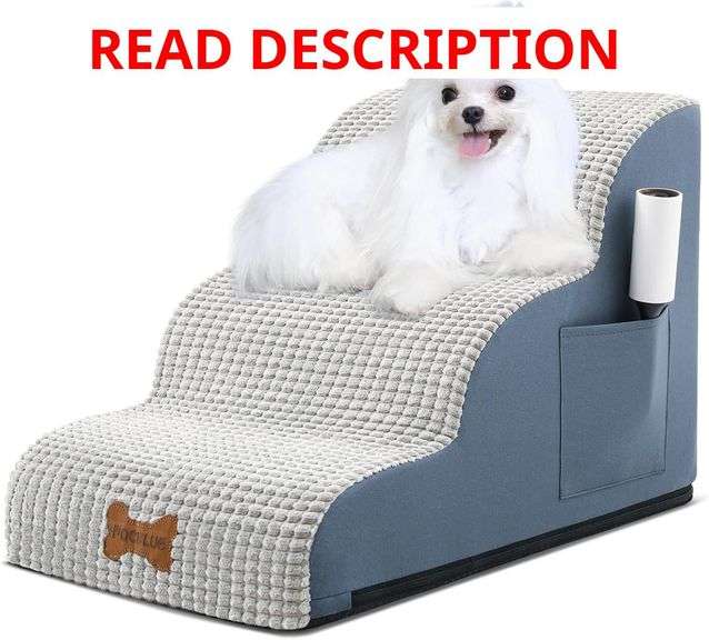 POCBLUE Dog Stairs for Small Dogs 15.7" H, 3-Step Wide Pet Step for High Bed or Couch, Curved Pet Ramps for Cats with High-Density Foam and Washable Cover, Grey
