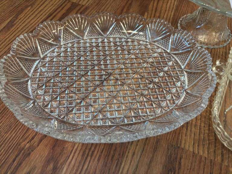 Pressed Glass Serving Set - Cake Stand and Trays