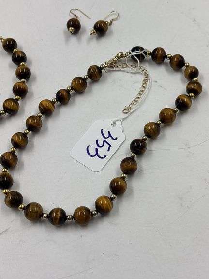 Tiger's Eye Beaded Jewelry Set: Necklace, Bracelet, and Earrings