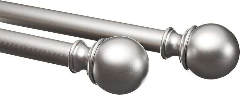 Amazon Basics Adjustable Curtain Rods for Windows, Round Finials, 1-Inch Rod, 72" to 144", Nickel, Pack of 1 image