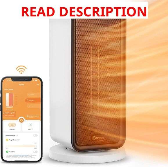 Govee Electric Space Heater, 1500W Smart Space Heater with Thermostat, WiFi & Bluetooth App Control, Works with Alexa & Google Assistant, Ceramic Heater for Bedroom, Office, Living Room, White image