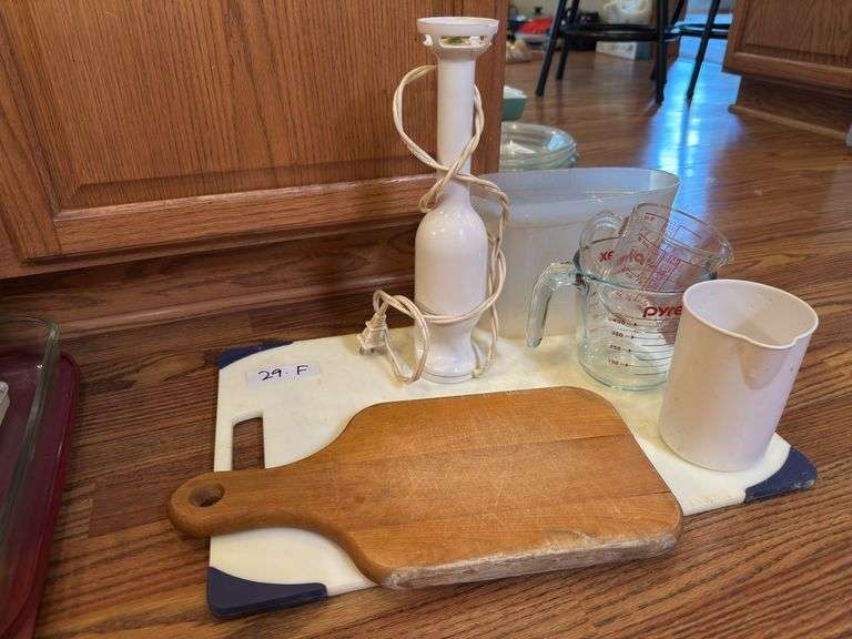 Cutting boards, measuring cups, Rival hand mixer
