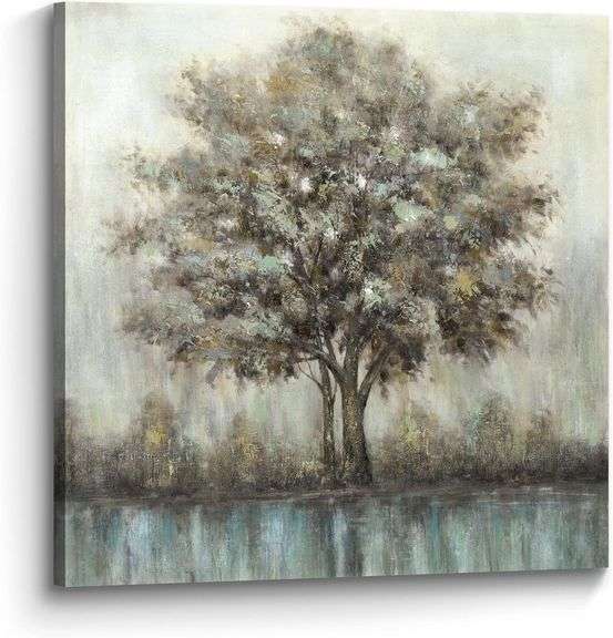 Tree Wall Art Canvas Painting: Textured Nature Picture Modern Hand Painted Landscape Artwork Decor Contemporary Abstract Print for Bedroom Living Room Home Office image