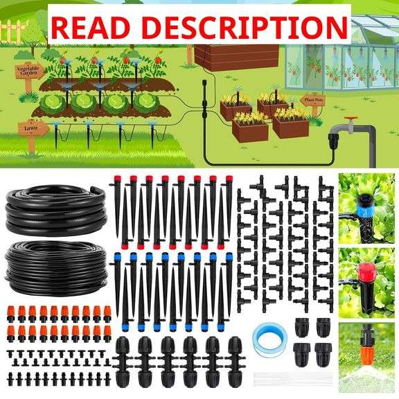 240FT Drip Irrigation System,Automatic Drip Irrigation Kit with 1/2 inch Hose 1/4 inch Distribution Tubing and Accessories,for Lawn Raised Bed Greenhouse Plant Watering System image