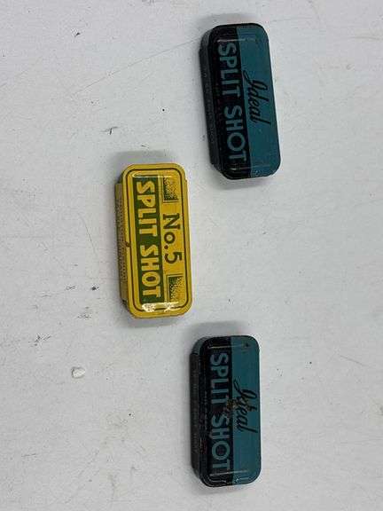 Lot of 3 Split Shot Fishing Weight Tins - Ideal and Houston Tackle