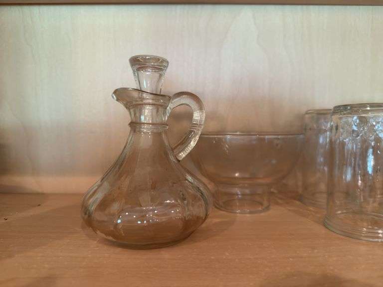 Juice glasses, vinegar cruet