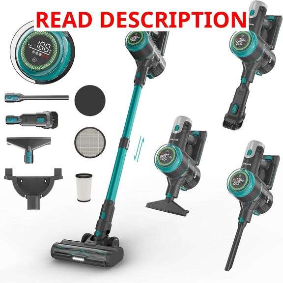 Cordless Vacuum Cleaner, Stick Handheld Rechargeable 4-in-1 Vacuum for Home Hardwood Floor Carpet Pet Hair Dust Cleaning, 45Kpa Powerful Up to 50Mins Running Time, LED Display Screen
