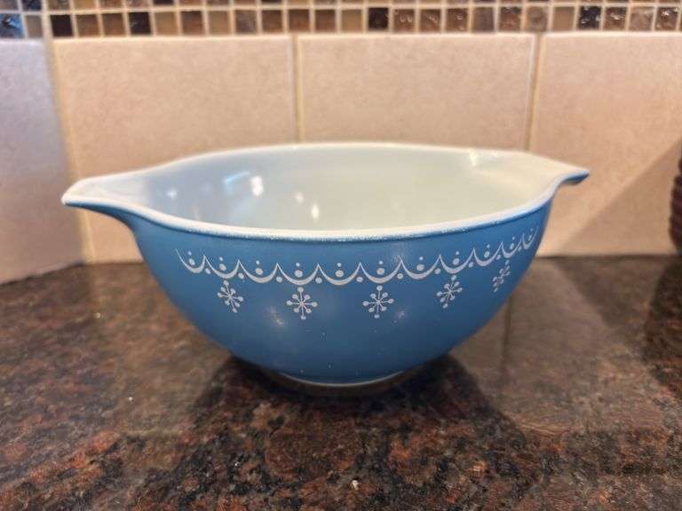 Two Pyrex Mixing Bowls - White and Blue