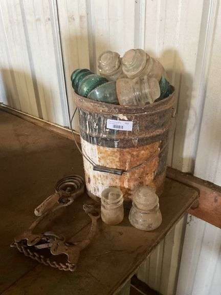 Bucket of Glass Insulators, Horse Bit, Curry Comb image