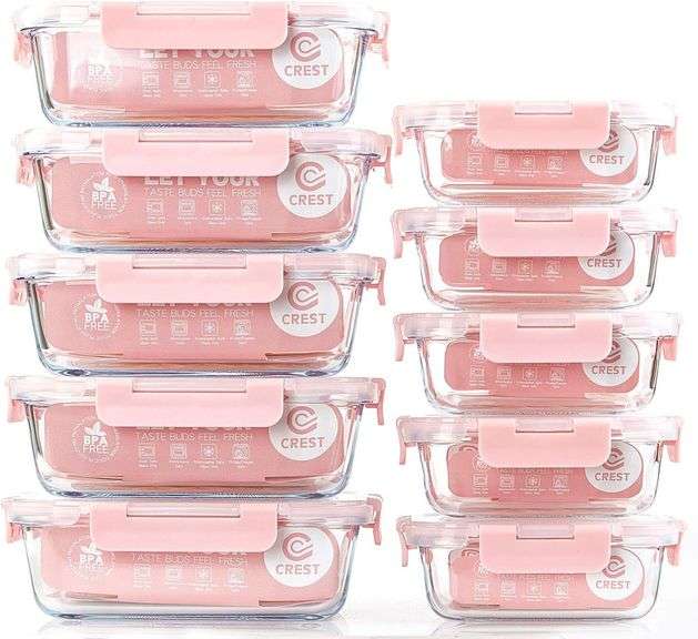 C CREST 10 Pack Glass Meal Prep Containers, Food Storage Containers with Lids Airtight, Glass Lunch Boxes, Microwave, Oven, Freezer and Dishwasher Safe image