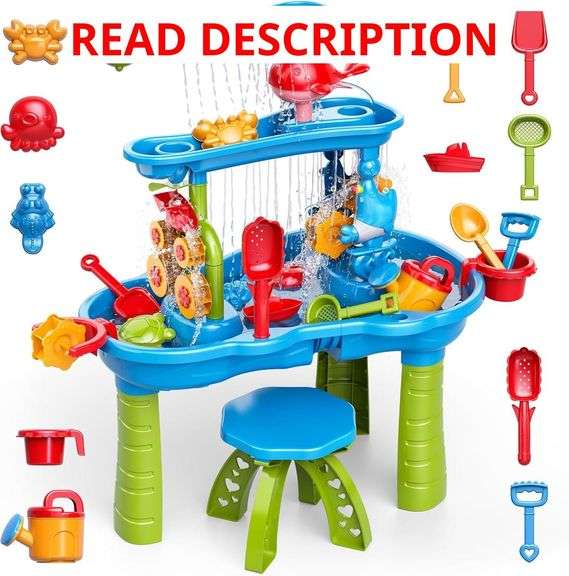 3-Tier Water Table for Kids Ages 3-5 4-8, Toddlers Outdoor Summer Water Table Beach Toys, Kids Activity Sensory Table Toddler Sand Box Play Table with Rain Showers Splash Pond for Boys Girls image