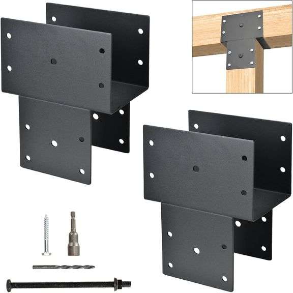 4 Pack Heavy Duty Post Caps Tie Bracket, 4'x4' (Internal 3.5"x3.5"), Fit Connecting Wood Gazebo, Deck Patio Post and Wood Beams Bracket (Black) image