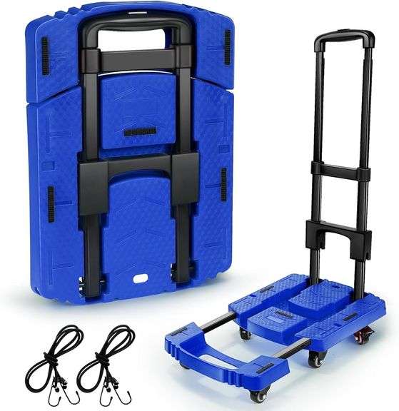 Folding Hand Truck 500lbs, Portable Heavy Duty Dolly Cart, 6 Wheels Collapsible Luggage Cart with 2 Elastic Ropes - Compact Trolley Cart for Easy Moving - Ideal Hand Cart for Travel and More image