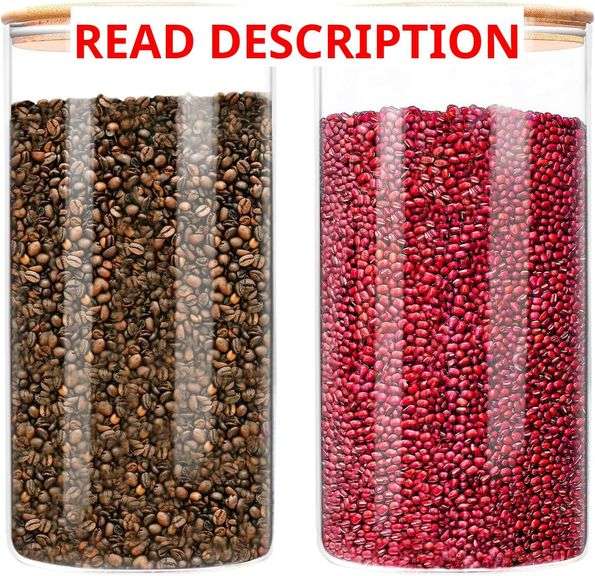 GTJ Large Food Storage Containers With Lids, Glass Canisters 180oz Set of 2, 1.4 Gallon Jars With Bamboo Lids, Flour Sugar Containers, Airtight Storage for the Kitchen
