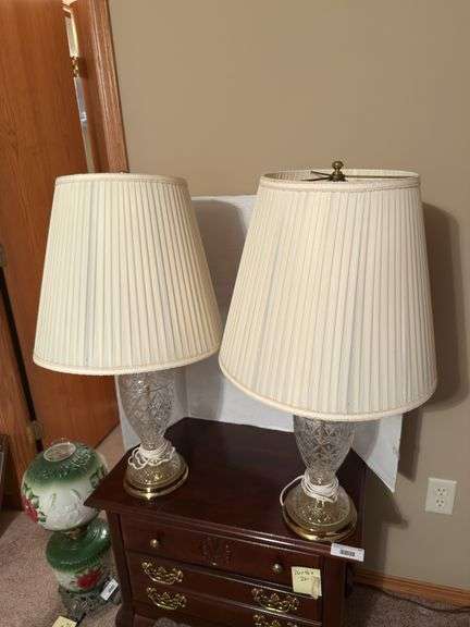 Pair of Decorative Glass Lamps with Pleated Shades
