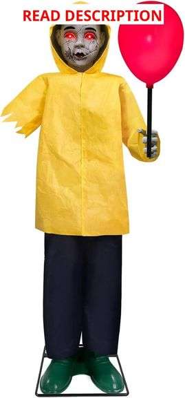 Halloween Decorations Outdoor, 4 Ft Life Size Animatronics Prop with Glowing Balloon, Sound-Activated Sensor, Scary Decor for Home Party Indoor Outside Garden Lawn Grave Yard image