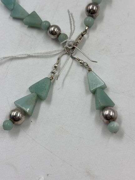 Turquoise Colored Bead Necklace and Earrings Set