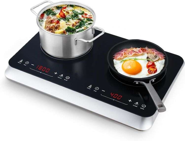 Double Induction Cooktop Burner with Fast Warm-Up Mode, 1800w 2 Burner with 10 Temperature 9 Power Settings, Portable Dual Induction Cooker Cooktop with Child Safety Lock & Time image