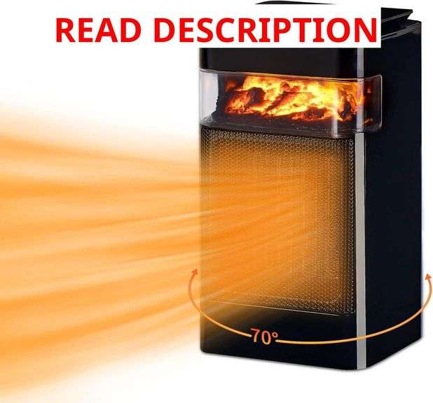 Space Heater w/Fireplace,Small Portable Heater for Room Bedroom,1500W Electric Ceramic Heater w/Thermostat,Desk Heater for Office,Heaters for Indoor Use w/Oscillating,Tip-over Protechtion image