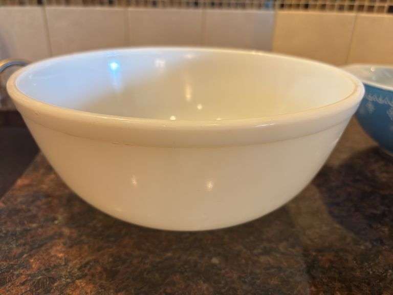 Two Pyrex Mixing Bowls - White and Blue