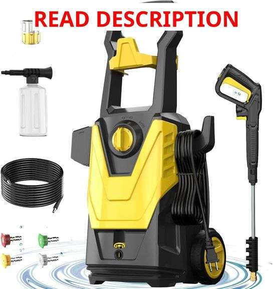 Electric Pressure Washer, 4800PSI Max 3.0GPM Power Washer Electric Powered with 20FT Hose, 35FT Power Cord, 4 Nozzles Foam Cannon High Pressure Washer for Car Patio Garden Fences(Yellow) image