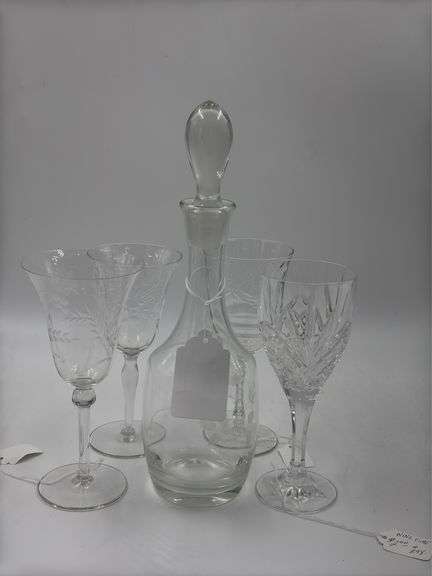 Crystal Decanter with Etched Wine Glasses image