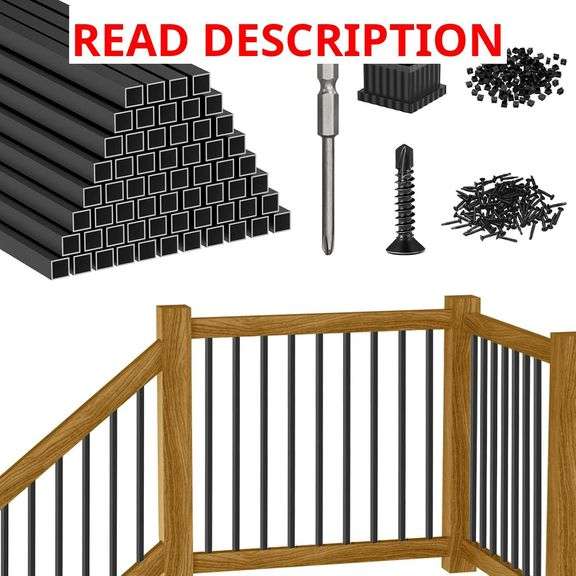 CKE 26" Square Deck Balusters, 60 Packs Black Aluminum Deck Balusters for Wood and Composite Deck Railings with Screws & Balusters Conectors, 3/4" Diameter Hollow Square Aluminum Deck Spindles S26 image