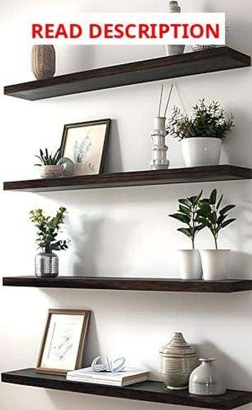 24 Inch Floating Shelves for Wall, Wood Wall Shelves for Bedroom, BLACK Set of 4 image