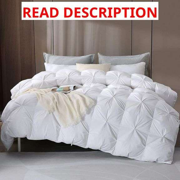 DWR Pinch Pleat Down Feather Fibers Comforter King Size, Ultra Soft Cotton Blend Cover, Luxury Fluffy Duvet Insert with 8 Corner Tabs, All-Season Medium Warm Bed Comforter(White, 106"x90") image